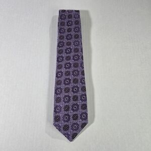 Isaia Napoli 7 Fold Neck Tie Mens One Size Purple Silk Medallion Made in Italy